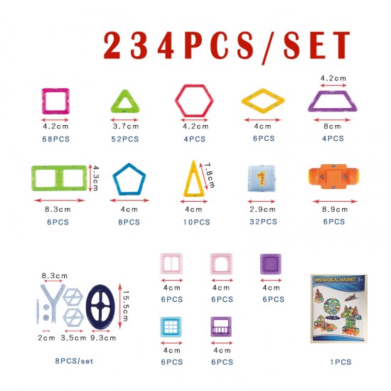 Magnetic building block puzzle STEAM educational magic toys for kids 234PCS Educational Games Magnetic Building Tiles Toys