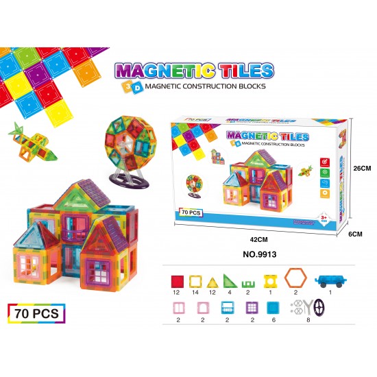 Hot sales ABS 70pcs buliding blocks magnet tiles magnetic constructions blocks tiles plastic toys
