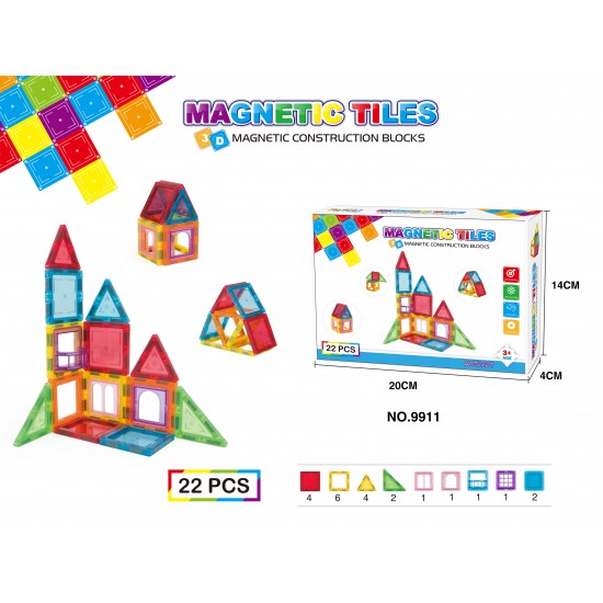 No9911 New hot sales 22pcs magentic tiles magentic construction blocks tiles toys