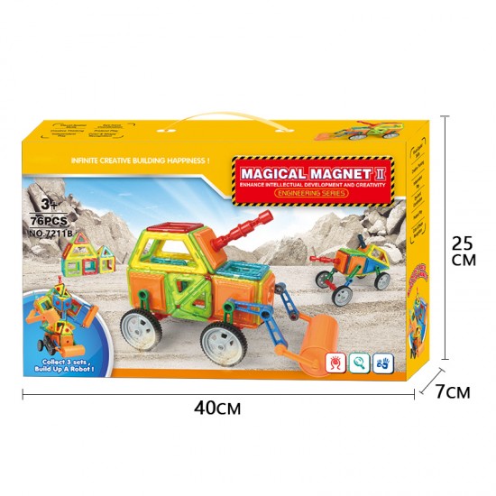 brand 75PCS/76PCS/78PCS magnetic engineering truck buliding blocks 3D DIY magnetic toys