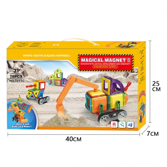brand 75PCS/76PCS/78PCS magnetic engineering truck buliding blocks 3D DIY magnetic toys